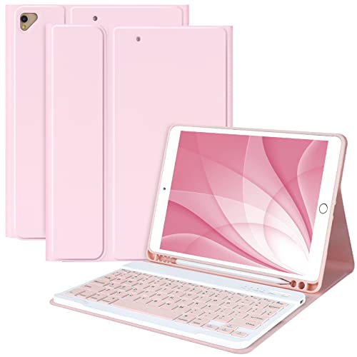 Keyboard Case for iPad 10.2" 9th 8th 7th Generation, with Detachable Bluetooth Keyboard and Pencil Holder, for iPad 10.2 Inch/iPad Air 10.5"(3rd Gen)/iPad Pro 10.5 in, Auto Sleep/Wake Function (Pink)