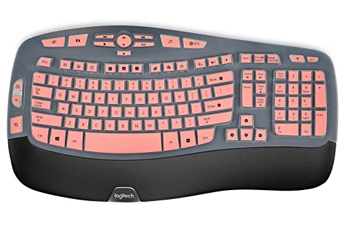 Keyboard Cover for Logitech K350 MK550 MK570 Wireless Wave Ergonomic Keyboard, Silicone Waterproof Keyboard Protector Skin for Logitech K350 MK550 MK570 Keyboard Accessories(Pink)