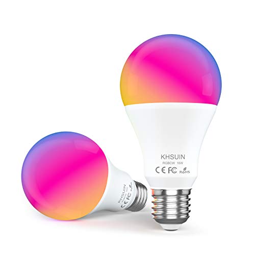 KHSUIN WiFi Smart Light Bulbs,16W 150W Equivalent 1600Lumen Ultra Bright E26 A19 Smart Bulb Work with Alexa,Google No Hub Required,Dimmable Led Full Color Changing Alexa Light Bulb,2 Pack
