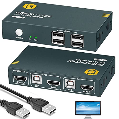 KVM Switches with 4K@30Hz Ultra HD Resolution, 2 Port KVM Switch HDMI 4 USB 2.0 Hub, 2 Computers 1 Monitor KVM Switch, Supporting Wireless Keyboard and Mouse, Plug and Play