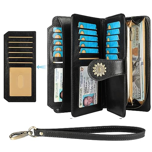Lavemi Womens RFID Blocking Leather Wallet with Wristlet Strap