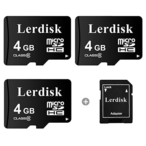 Lerdisk Factory Wholesale 3-Pack Micro SD Card 4GB Class 6 MicroSDHC in Bulk with SD Adapter Produced by 3C Group Authorized Licencee (4GB)
