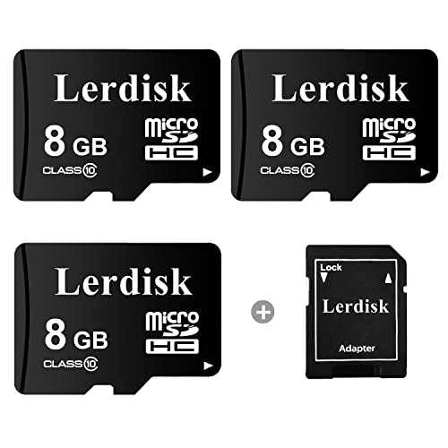 Lerdisk Factory Wholesale 3-Pack Micro SD Card 8GB U1 C10 UHS-I MicroSDHC in Bulk with SD Adapter Produced by 3C Group Authorized Licencee (8GB U1)