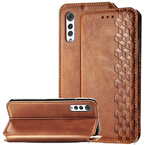 LG Velvet 5G Wallet Phone Case,ZYZX LG G9 ThinQ 3D Embossing Plaid w/Kickstand Function PU Leather Flip Case ID Credit Cards Pocket Shockproof Magnetic Closure Cover for LG Velvet 5G DX Brown