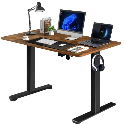 Lifetime Home Height Adjustable 44.25 Inches Electric Standing Desk - Upgraded Ultra Durable Home Office Large Rectangular Computer or Laptop Sit Stand Workstation Table - 44.25 x 24 inches, Brown