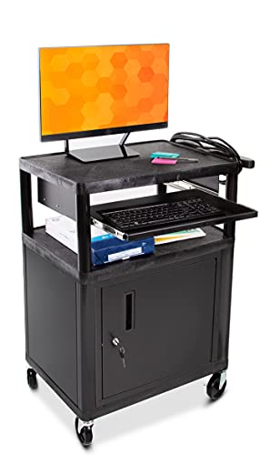 Line Leader Plastic AV Cart with Keyboard Tray and Locking Cabinet