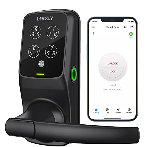 Lockly Secure Plus Latch, Bluetooth Smart Lock with Handle, Keyless Entry Door Lock, PIN Genie® Keypad, 3D Biometric Fingerprint Sensor, Auto Lock - Matte Black (PGD628FMB)