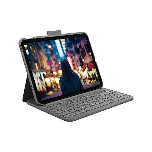 Logitech Slim Folio Bluetooth Keyboard Case for iPad (10th Generation) with Integrated Wireless Keyboard - Oxford Gray