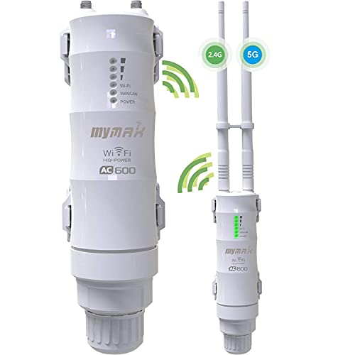 AC1200 Long Range Outdoor WiFi Mesh Extender with Ethernet Port &  4-Antenna, MyMAX WN572HP3 Dual-Band 1200Mbps Weatherproof Outside Access