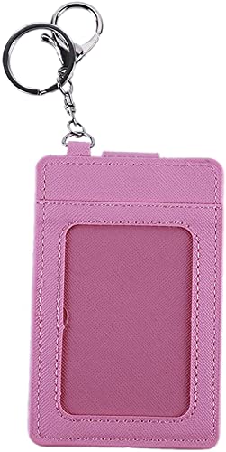 Lovely Pink PU Leather Card Holder Keychain Accessory