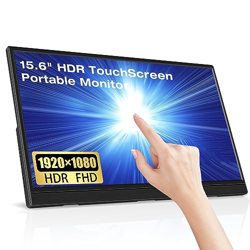 Lrtzcbi Portable Monitor Touchscreen 15.6 Inch IPS Full HD 1080P HDR Eye Care External Monitor USB Type-C HDMI for Laptop PC Computer Raspberry pi PS4 Switch MAC Phone,Built in Stand&Speakers