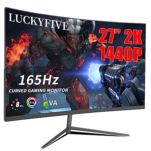 luckyfive 27 Inch 2K 165Hz Curved Gaming Monitor with Built-in Speakers, 1ms Response Time, Wide Viewing Angle, VESA Mountable, Support HDMI and Display Port