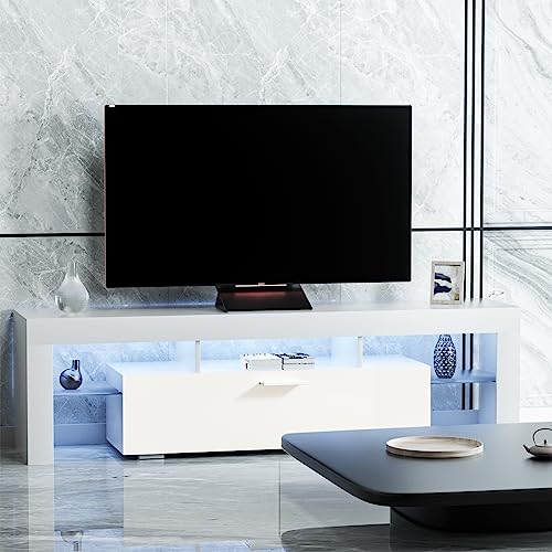 LUXFFY White TV Stand with LED Light