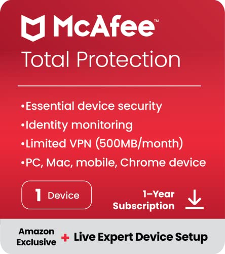 McAfee Total Protection 2023 | 1 Device | Cybersecurity Software Includes Antivirus, Secure VPN, Password Manager, Dark Web Monitoring | Amazon Exclusive | Download