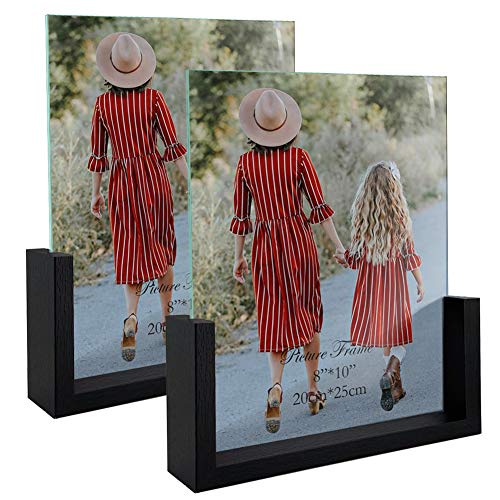 MEBRUDY 8x10 Picture Frame 2 Pack, Black Photo Frames with Tempered Glass Cover and Wooden Base for Tabletop or Desktop Display