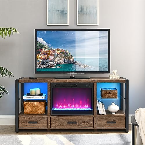 MEETFAV 60-Inch Rustic TV Stand with Electric Fireplace