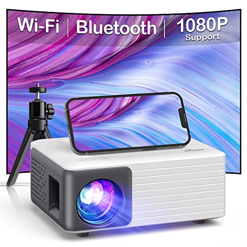 WiMiUS Projector with Wifi and Bluetooth, Mini Portable Projector with  270°Adjustable Stand, 1080P Home Theater Projector, Screen Mirror for IOS,  Android, Windows 