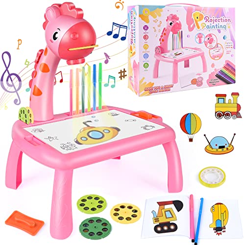 Smart Sketcher Projector, Drawing Projector Table Battery Powered  Detachable for Education (Pink Dinosaur)