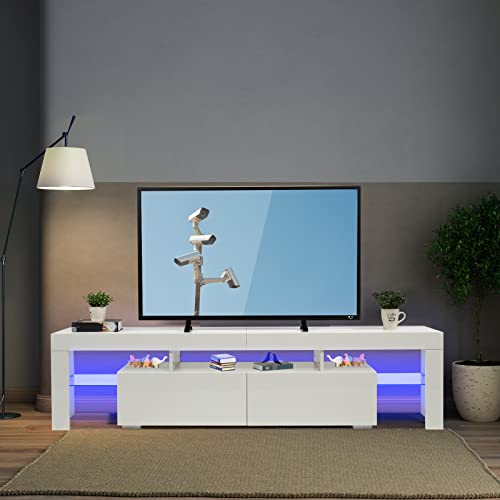 Modern White LED TV Stand with Storage for 75 inch TV