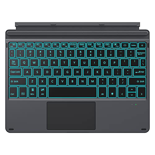 MoKo Type Cover Fit Microsoft Surface Go 3 (2021)/ Surface Go 2 2020 / Surface Go 2018, Slim Wireless Bluetooth Keyboard with Trackpad, 7-Color LED Backlit, Built-in Rechargeable Battery - Black