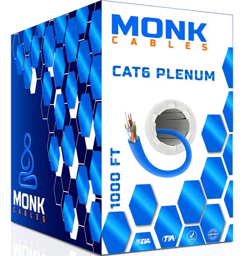 MONK CABLES | CAT6 Plenum Cable 1000FT | UTP, 23AWG, 550MHz | DSX-8000 Fluke Test Certified | Most Certified Cable of The Whole Market (Blue)