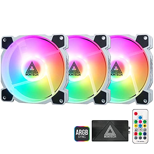 Montech Z3 PRO Addressable RGB 120mm Fan, 3 Pack with Lighting Controller, PWM Control for Computer Case, ARGB Remote Controller, Programmable Lighting Effects, White Fan Frame