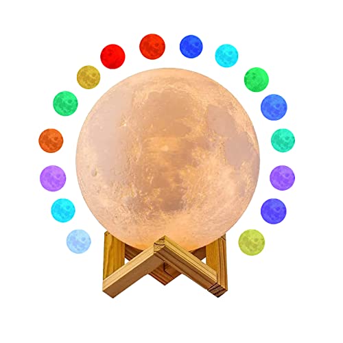 Moon Lamp with 16 Colors LED Night Light with Stand Time Setting Touch with Remote Control and USB Rechargeable 3D Printing Moon Light Lamps for Gifts 5.9inch