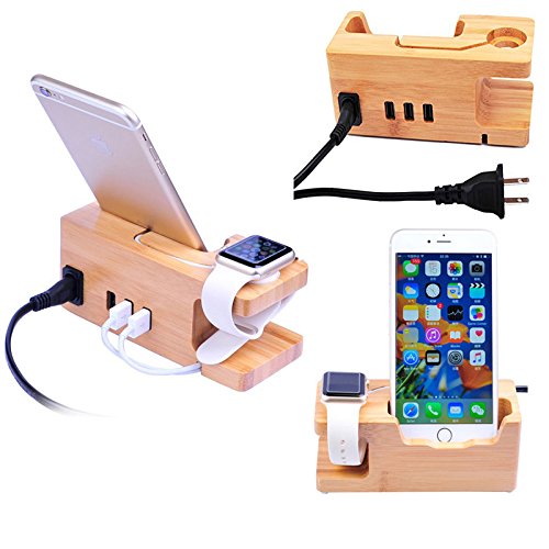MOOZO Bamboo Wood Desktop USB Charging Dock Stand