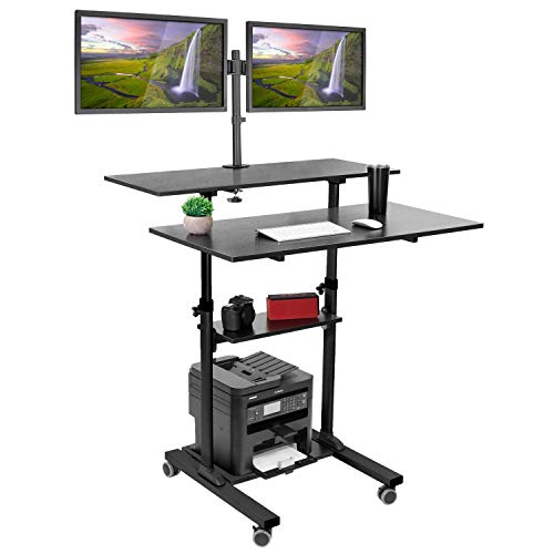 Mount-It! Mobile Standing Desk with Dual Monitor Mount
