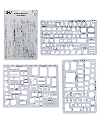 Mr. Pen- House Plan, Interior Design and Furniture Templates, Drafting Tools and Ruler Shapes for Architecture - Set of 3