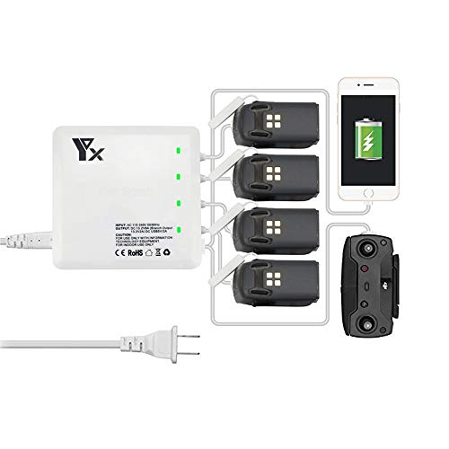 Multiple Battery Charger with 4 Channel Rapid Balance Charger Ports and 2 USB Ports for DJI Spark Drone Battery and Remote Controller 6 in 1
