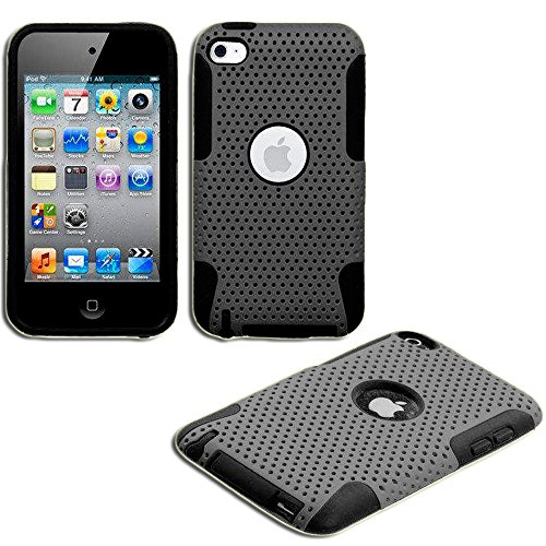 myLife Gray + Black Slim (Full Body Mesh) for Apple iPod Touch 4 (4G) 4th Generation iTouch Soft Gel Silicone Protective Tough Case {Ultra Durability Guarantee + 2 Piece Armor Commuter}