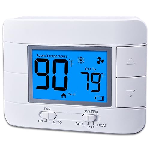 Non Programmable Thermostat for Home - Single Stage 1H/1C, with Room Temperature & Humidity Display and Large Blue LCD