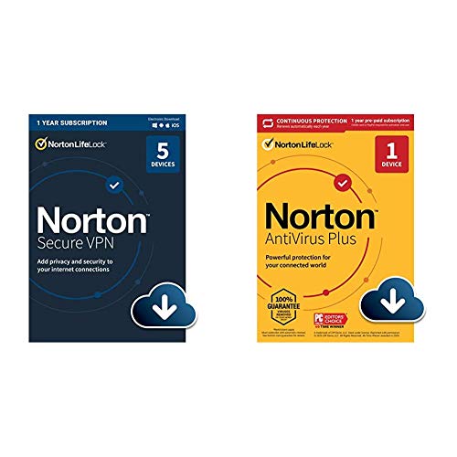 Norton Secure VPN 2023 for up to 5 Devices with Norton AntiVirus Plus 2022 for 1 Device with Auto-Renewal