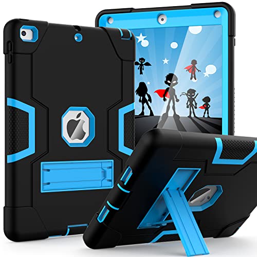 OKP Case for iPad 6th Generation/ipad 5th Generation/iPad 9.7 Inch (2018/2017 Model), Hybrid Shockproof Rugged Protective Cover for ipad 9.7 with Built-in Kickstand (Black+Blue)