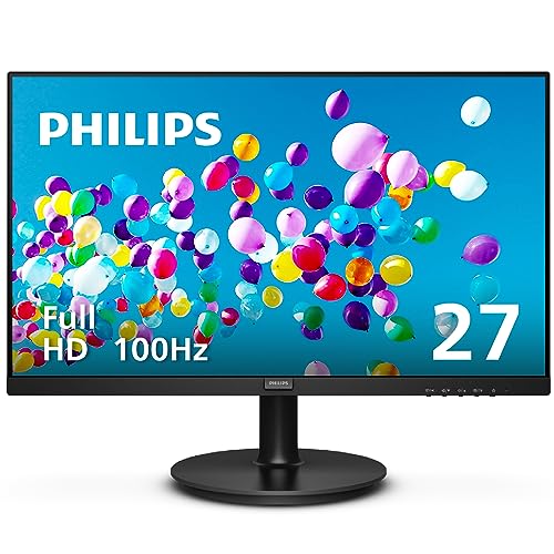 PHILIPS Computer Monitors 27 inch Class Thin Full HD (1920 x 1080) 100Hz Monitor, VESA, HDMI & VGA Port, 4 Year Advance Replacement Warranty, 271V8LB