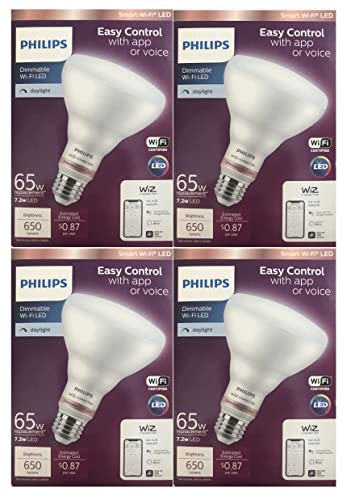 PHILIPS Daylight BR30 LED 65-Watt Equivalent Dimmable Smart Wi-Fi Wiz Connected Wireless Light Bulb (4-Pack)