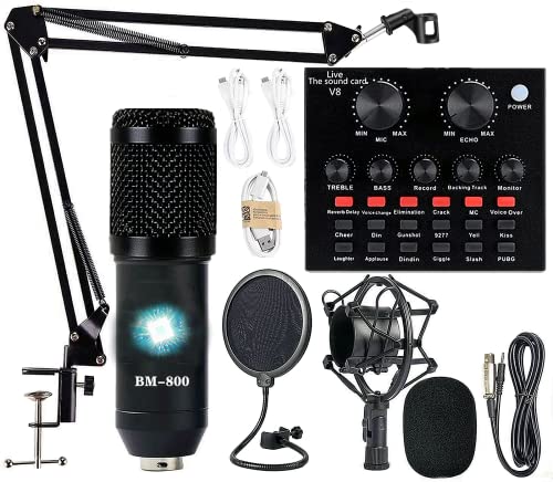 Podcast Equipment Bundle, BM-800 Condenser Microphone Bundle with Voice Changer, Recording Studio Package - Podcast Microphone Bundle for Laptop, Streaming/Live Broadcast/YouTube Recording (AM200-V8)