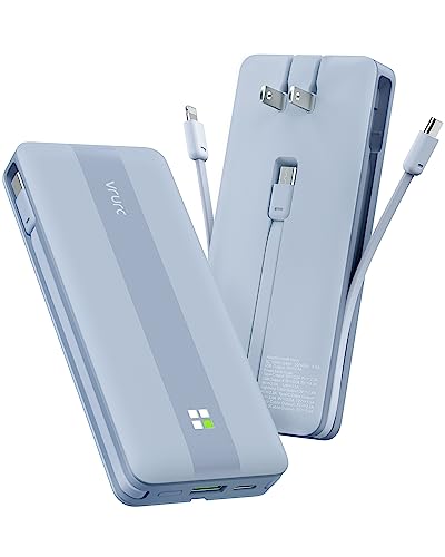 Portable Charger with Built-in Cables & AC Wall Plug