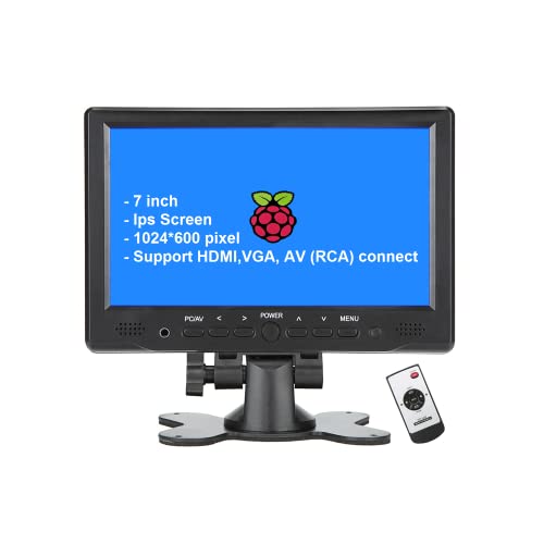 7 Inch Mini Monitor Small HDMI Potable Monitor, Security Monitor & displays  Support AV HDMI VGA USB with Built-in Dual Speaker & Remote Control for  Raspberry Pi PC CCTV DVR Car 