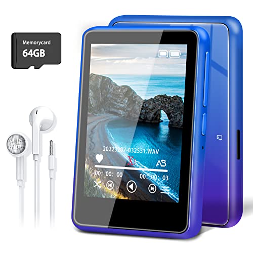Portable MP3 Player with Bluetooth,80GB Music Player with FM Radio, 2.4 Inch Touch Screen, Bulit-in Speaker,64GB TF Card, HiFi Sound