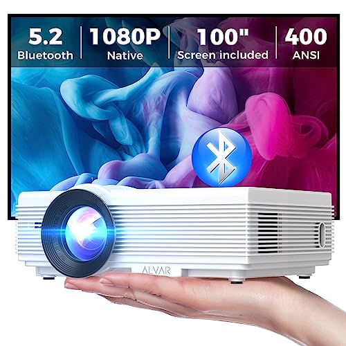 Portable Native 1080P Bluetooth Projector with 100'' Screen