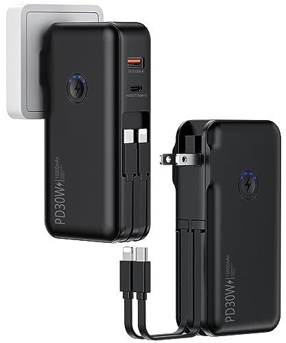 Powerful Portable Charger with Built-in Cables and AC Plug