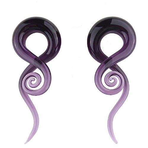 Purple Glass Spiral Tapers Plugs Tunnels - Stylish Ear Piercing Jewelry
