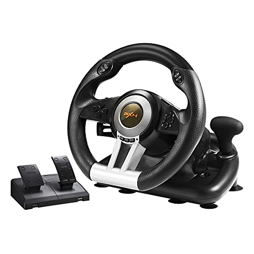 PXN PC Racing Wheel, V3II 180 Degree Universal USB Car Sim Race Steering Wheel with Pedals for PS3,PS4,Xbox One,Xbox Series X/S,Switch (Black)