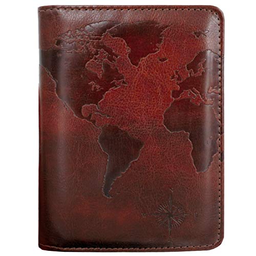 RFID Blocking Passport Holder - Brown Map Crazy Horse PU Leather