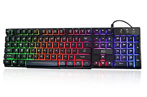 Rii RK100+ Rainbow LED Backlit USB Wired Mechanical Feeling Multimedia PC Gaming Keyboard