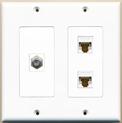 RiteAV - 1 Port Coax Cable TV- F-Type 2 Port Cat6 Ethernet White - 2 Gang Wall Plate