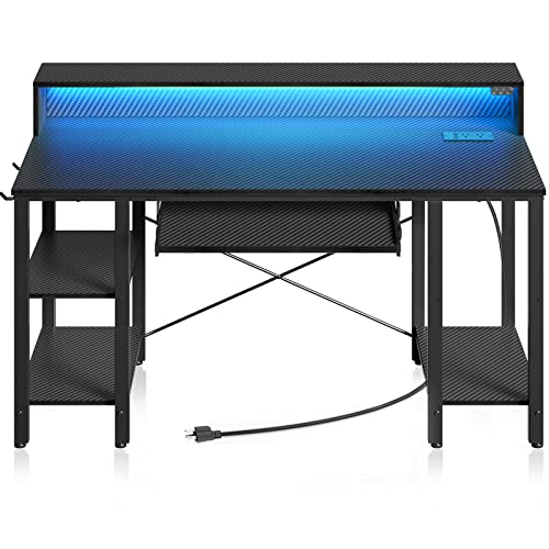 Rolanstar Computer Desk with LED Lights & Power Outlets