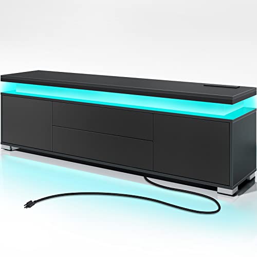 Rolanstar Modern Entertainment Center with LED Lights and Storage